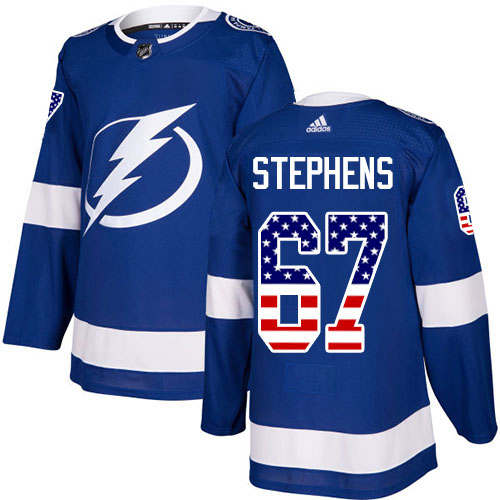 Adidas Tampa Bay Lightning Men 67 Mitchell Stephens Blue Home Authentic USA Flag Stitched NHL Jersey